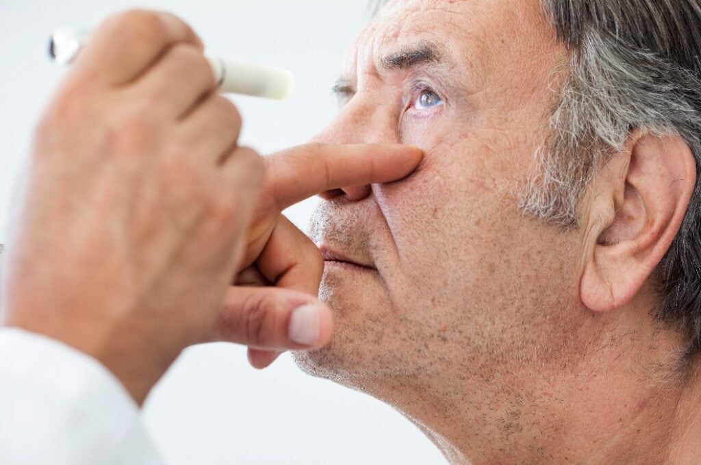 Elderly man examined by an ophthalmologist